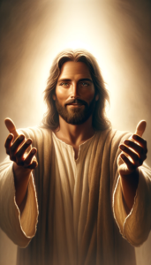 With arms stretched out