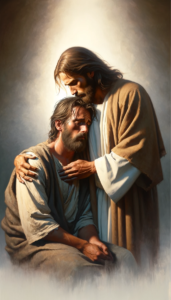 Jesus comforts a man